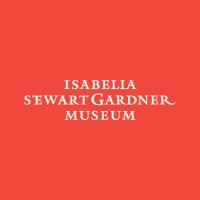 White text reading Isabella Stewart Gardner Museum is centered on a solid red-orange background.