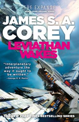 Cover of the book Leviathan Wakes by James S. A. Corey, featuring a large spaceship flying through space with fragments or debris around it, and bold title text in white and pink.