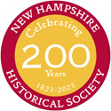 A circular logo for the New Hampshire Historical Society featuring the text Celebrating 200 Years 1823-2023 in the center, surrounded by a red border with the organizations name.